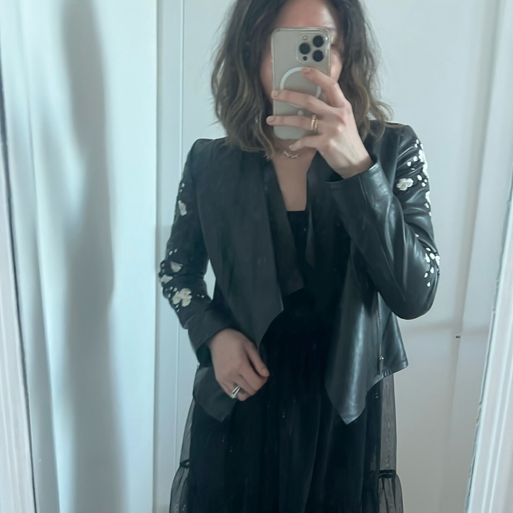 NWT Lamarque floral embroidered Zura Cascade vegan leather jacket